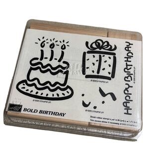 Stampin’ Up 1995 Retired Bold Birthday Rubber Stamp Cake Present Card Making NWT